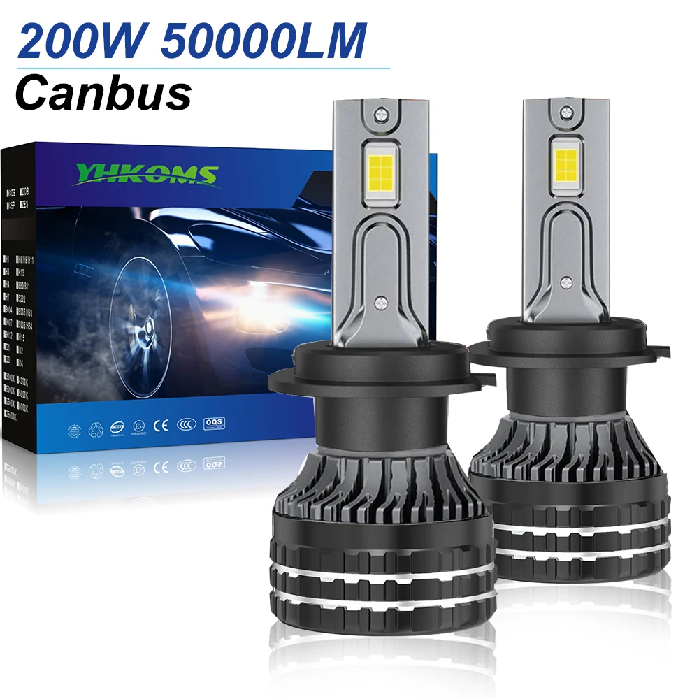 

YHKOMS H7 LED Canbus H11 H9 H1 H4 HB3 9005 HB4 9006 H8 LED Car Headlight Bulb Auto fog light motorcycle 200W 50000LM CSP LED 12V
