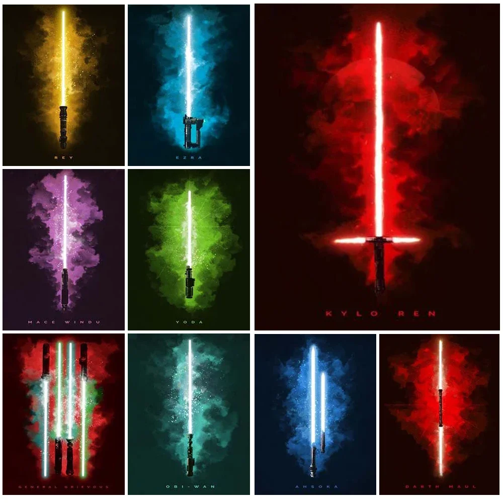

Kylo Ren Rey Yoda Lightsabers Wall Art Canvas Painting Wall Pictures For Living Room Posters And Prints Home Decor Unframed