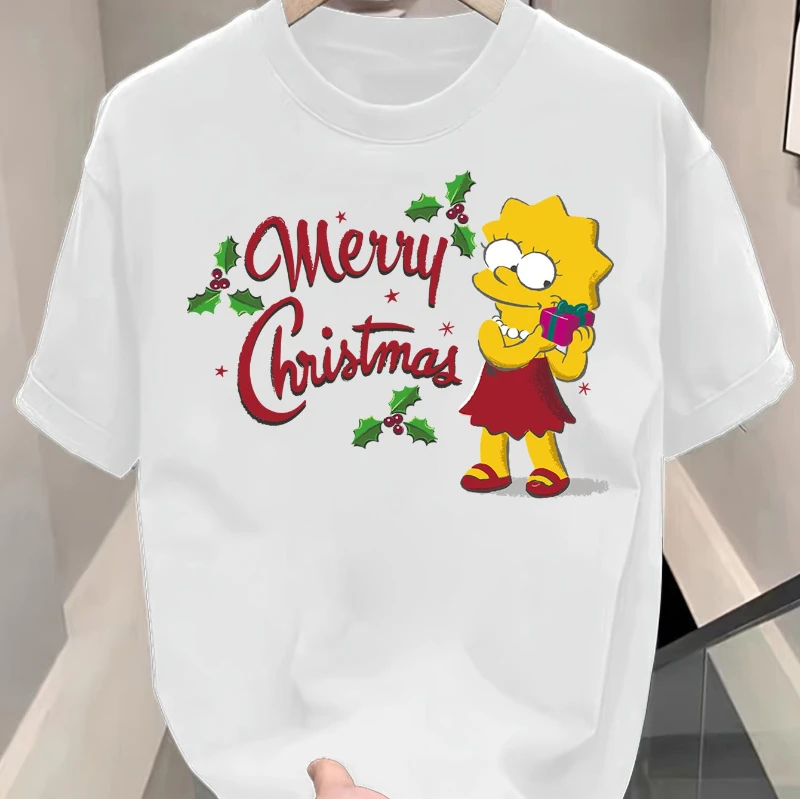 الصيف سمبسنز ماجي عيد الميلاد طباعة نمط النص الرجال المألوف ومريحة جولة الرقبة قصيرة الأكمام تي شيرت #1