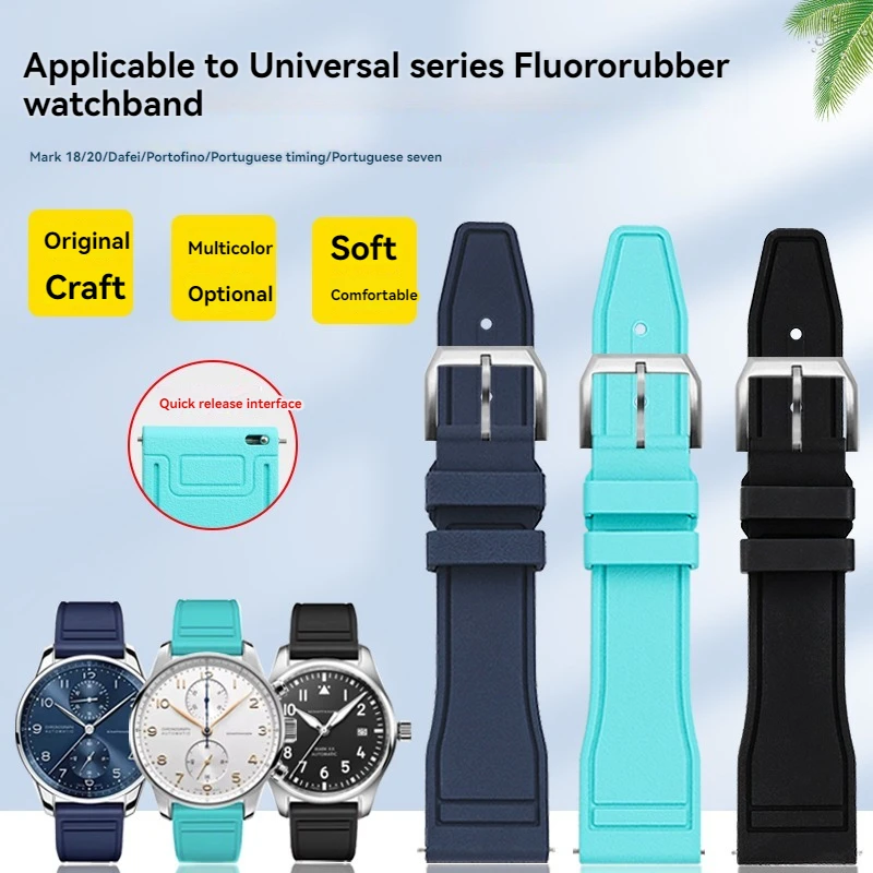 20 21 22mm fluororubber rubber light blue mint green waterproof quick release watch strap For IWC World Pilot Little Prince Mark