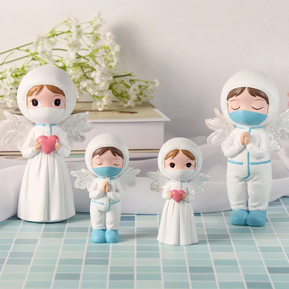 

White Angel Ornament Praying Little Head Pots Guardian Statues for Home Decor Decorate Nurse
