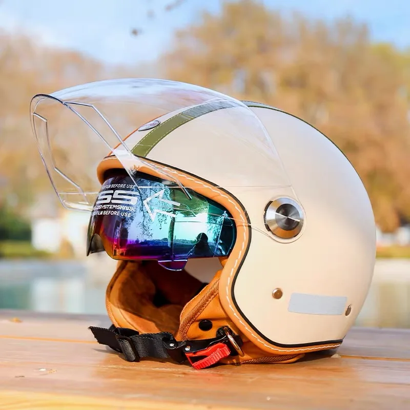 

DOT Handmade Leather Men’s Open Face Motorcycle Helmets Electric Scooter Four Seasons 3/4 Jet Helmet Capacete De Moto Masculine