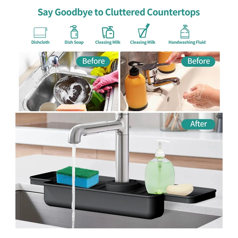 Silicone Faucet Splash Guard Kitchen Sink Splash Guard Upgraded Faucet Water Catcher Tray