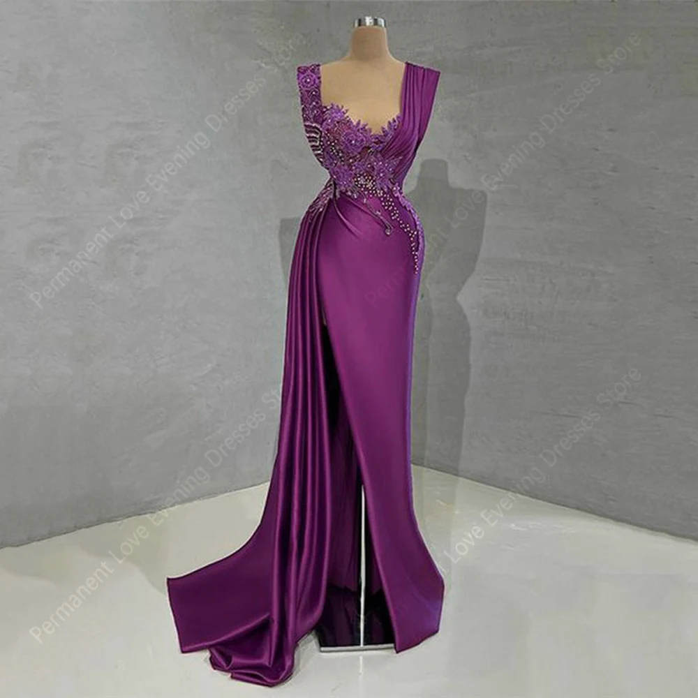 Sexy High Slit Women Evening Dresses Sweetheart Collar Sleeveless Mermaid Prom Gown Cocktail Party Vestido Para Mujer Customized