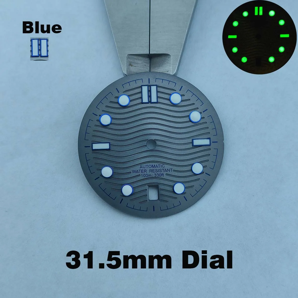 31.5MM 6 O'Clock Single Calendar Diameter Watch Dial Green Luminous for NH35 Movement Accessories