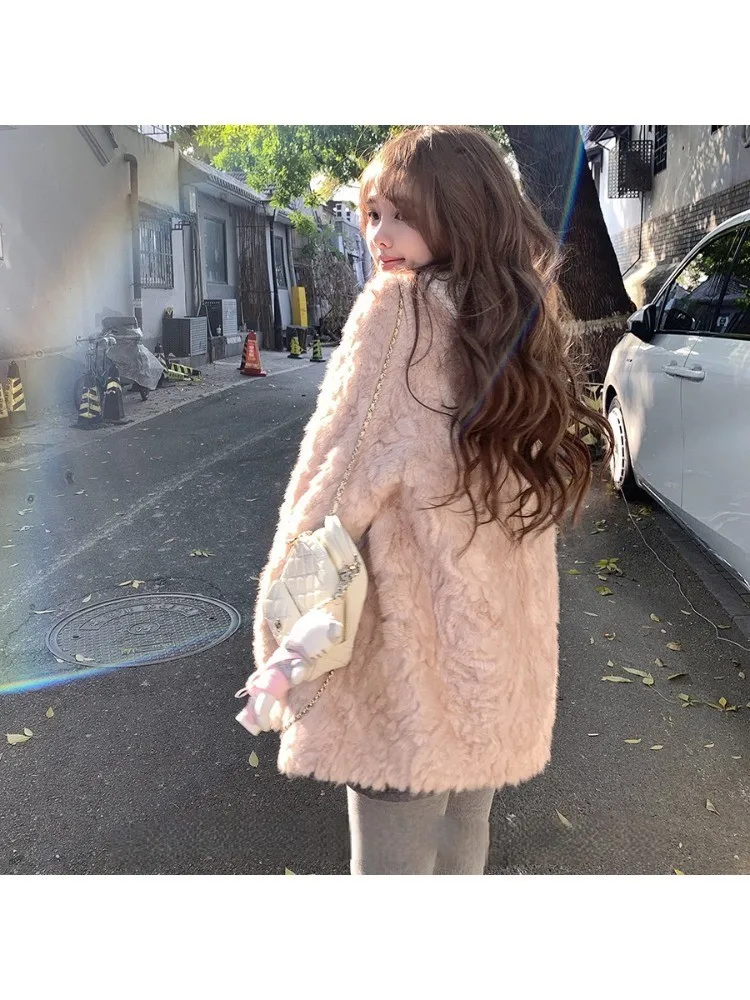 

Faux Fur Cropped Jackets Coats Womens Imitation Knee-Length Christmas Female Ins-Style High-Quality Wholeskin Cozy Puff-Sleeve