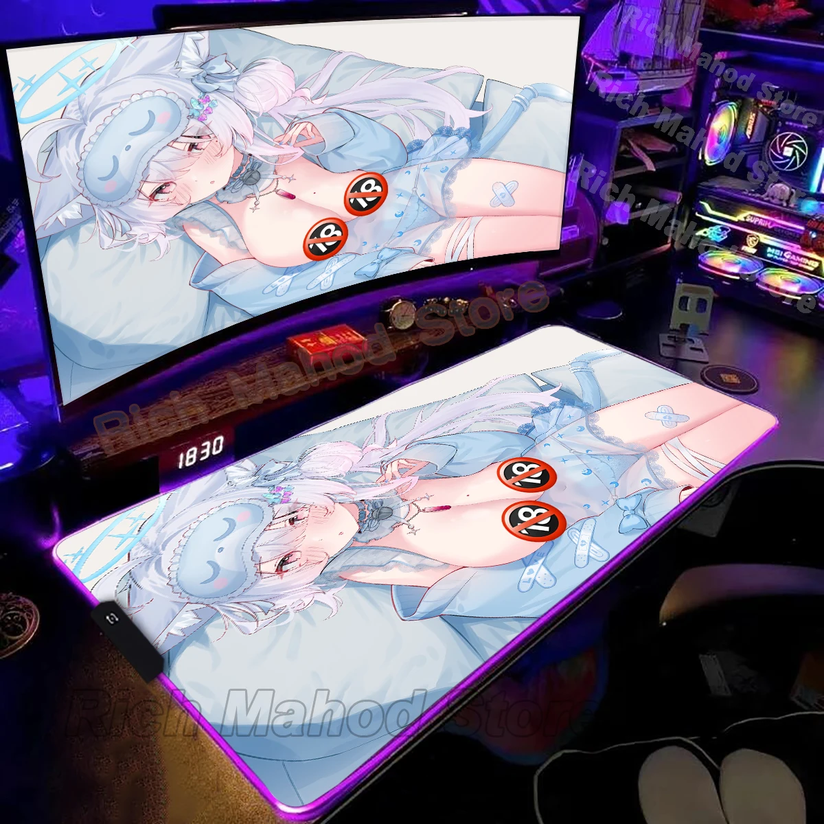 Rgb Hentai Large Mousepad Zenless Zone Zero Ellen Jane Doe Gaming Table Pad Blue archive Backlit Mouse Mat R18 Desk Mat Playmat