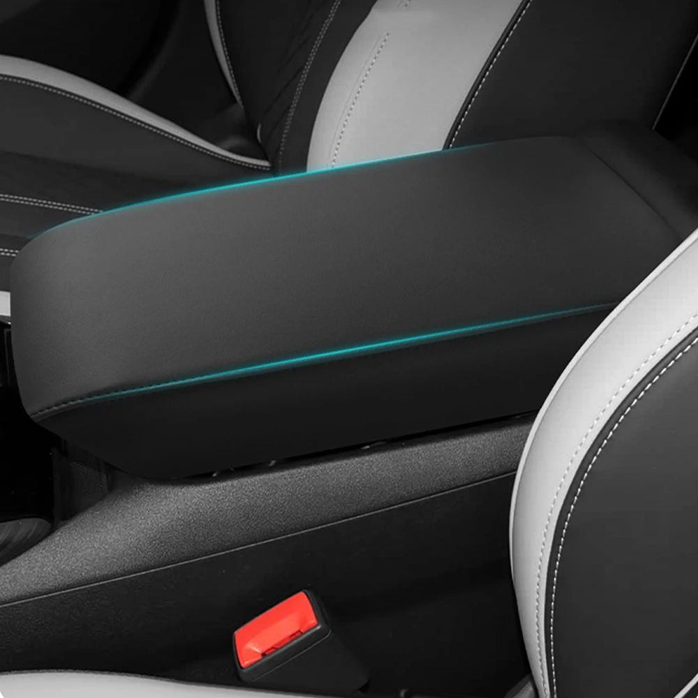 Hard Shell Leather Armrest Box Cover with Knitted Sewing Thread Overlay for New Audi A5 2025–2026 view 3