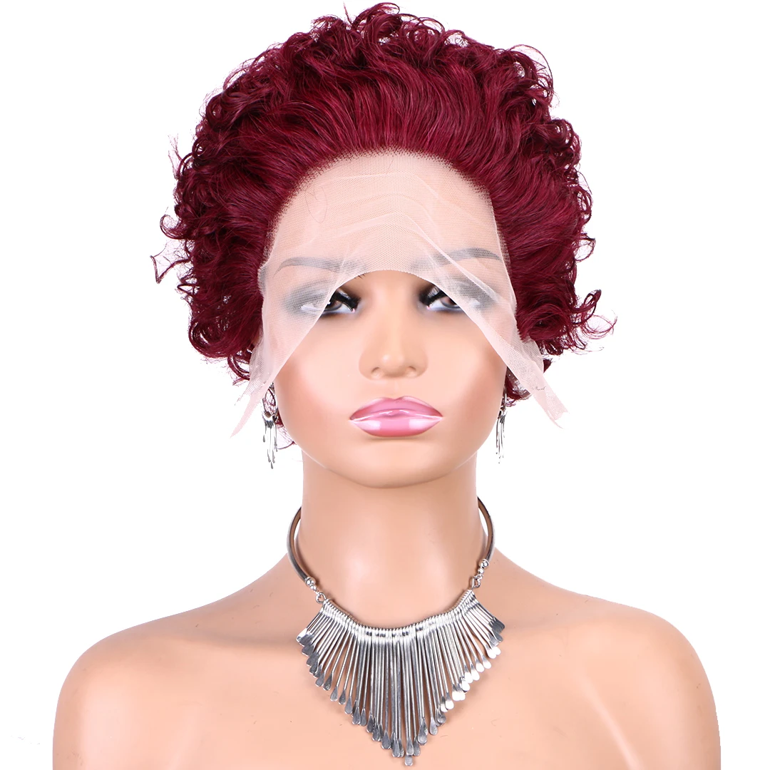 

99J 1B/27 1B/99J Короткие вьющиеся парики фронта шнурка Человеческие волосы 13X1 Короткие вьющиеся человеческие волосы Парики с стрижкой пикси Парики фронта шнурка