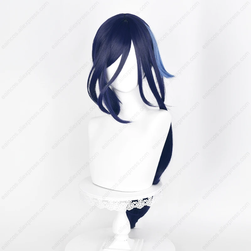 Rambut palsu Cosplay cloringe 80cm Wig highlight biru panjang Wig sintetis tahan panas pesta Halloween