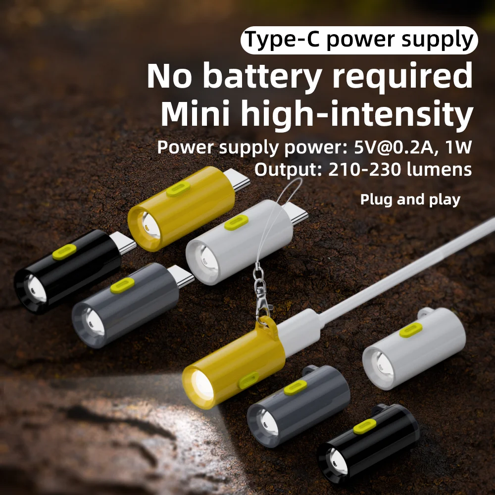 USB C LED Multifunctional Strong Light Pocket Keychain Flashlight Outdoor Hiking Camping Mini Flashlight Small Torch Light