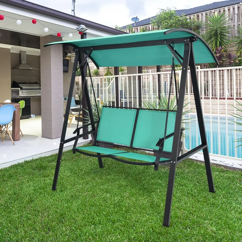 2-Person Patio Swing, Weather Resistant Porch Swing with Adjustable Canopy, Steel Frame, Outdoor Modern Canopy Swing