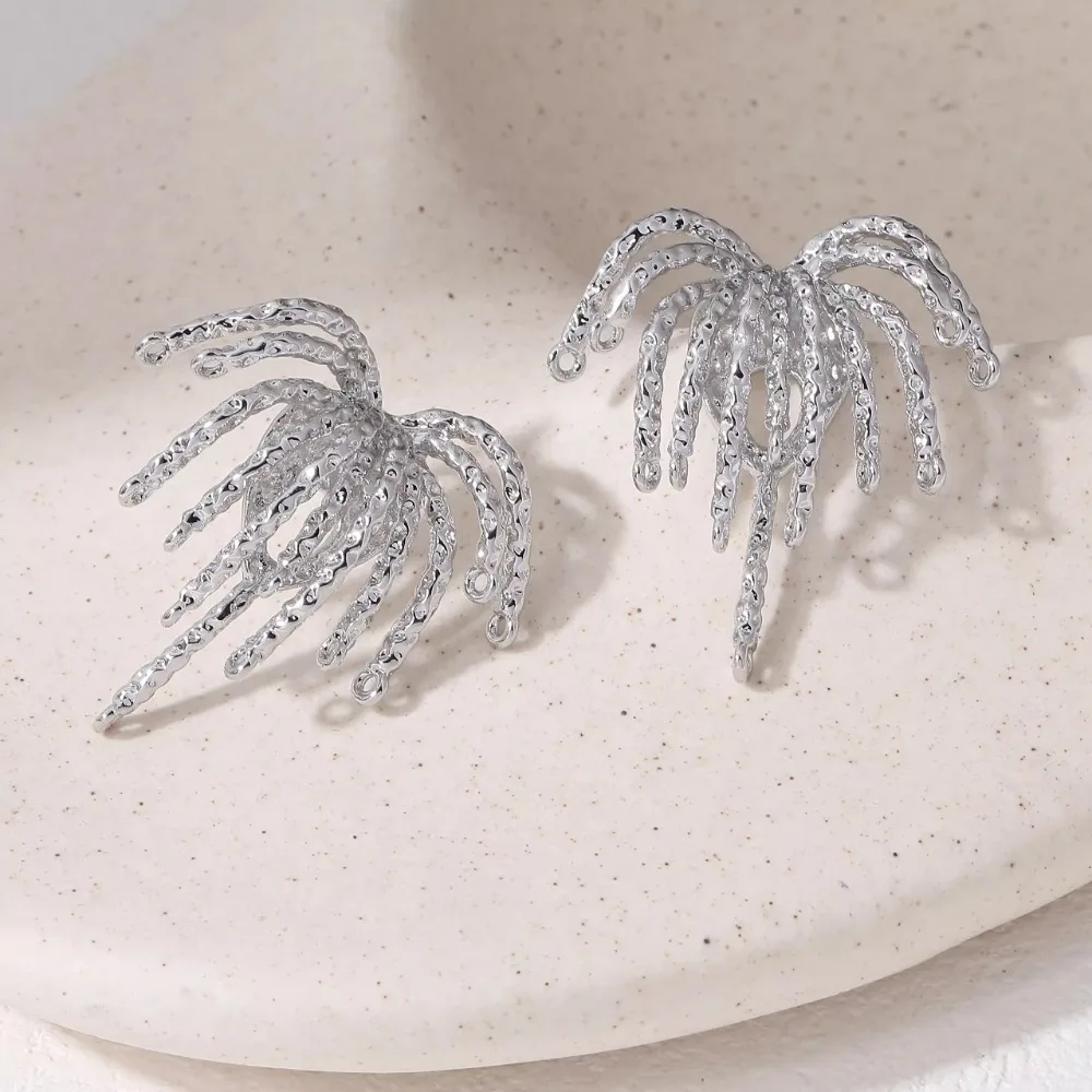 2PCS Dainty Blossoming Shape Ear Studs for Jewelry Making Earrings Components DIY Brass 14k Gold Plated Accessories 35*38mm image 5