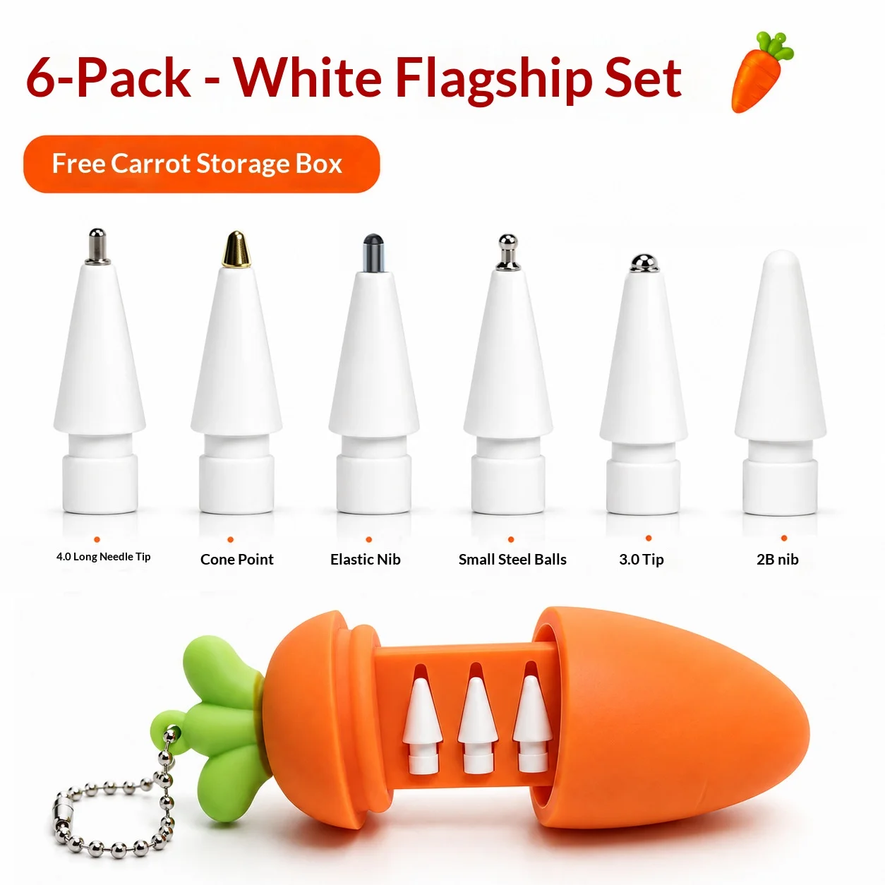 6Pcs Wear Resistant Metal Replacement Nibs for Apple Pencil iPad Accessories Comes with Carrot Nib Storage Box