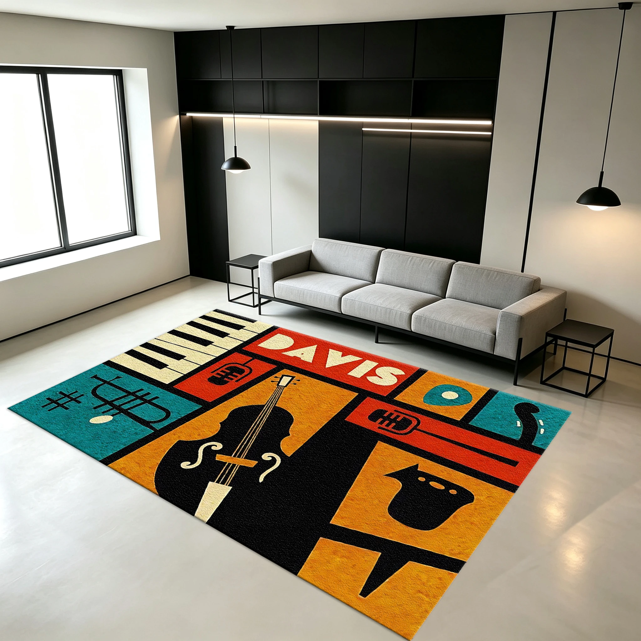 Vintage Jazz Music Instrument Art Rug Non-Slip Soft Mat Carpet, Suitable for Music Room, Living Room, Home Decoration