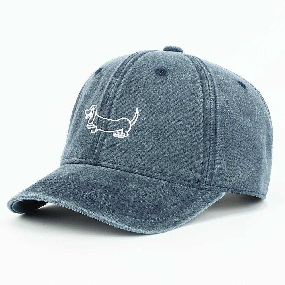 Hund gemusterte bestickte Baseballkappe Männer Frauen Vintage gewaschene Baumwolle Hip Hop Streetwear Sonnenhüte – Detail 4
