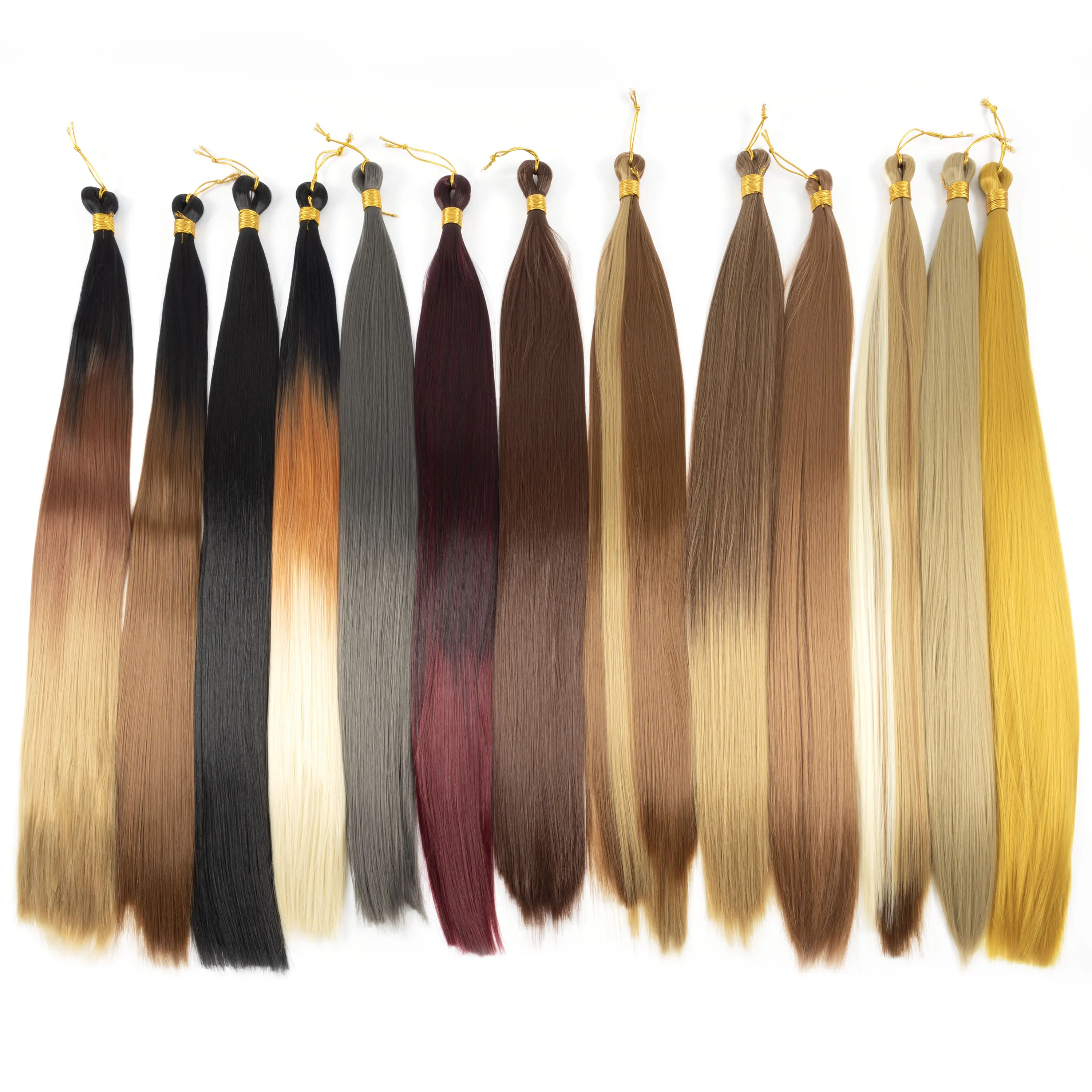 Synthetic Bulk Hair Extensions 28Inch 150g Ombre Long Bone Straight High Temperature Hair Bundles Silky Braiding Crochet Hair