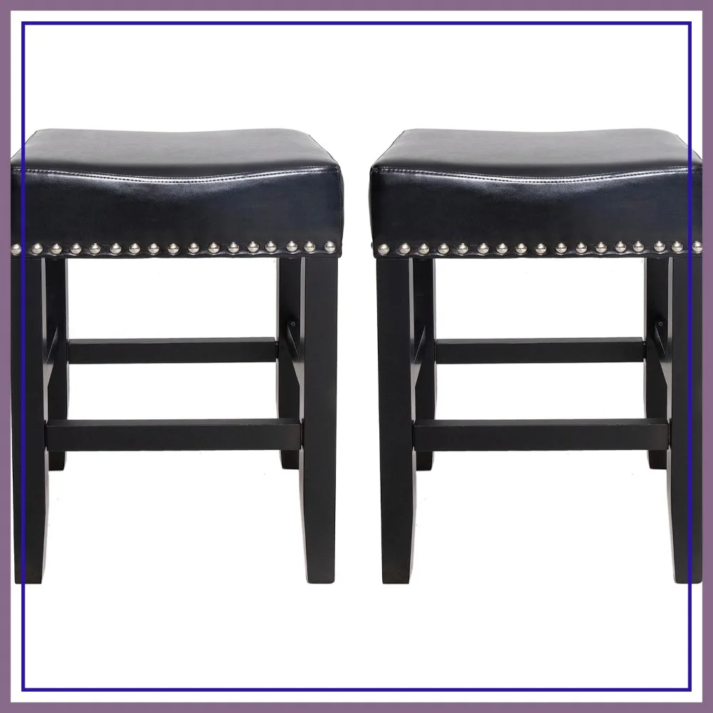 

Set of 2 Black Bonded Leather Backless Counter Stools, Modern Bar Stools for Kitchen Counter, Easy Assembly
