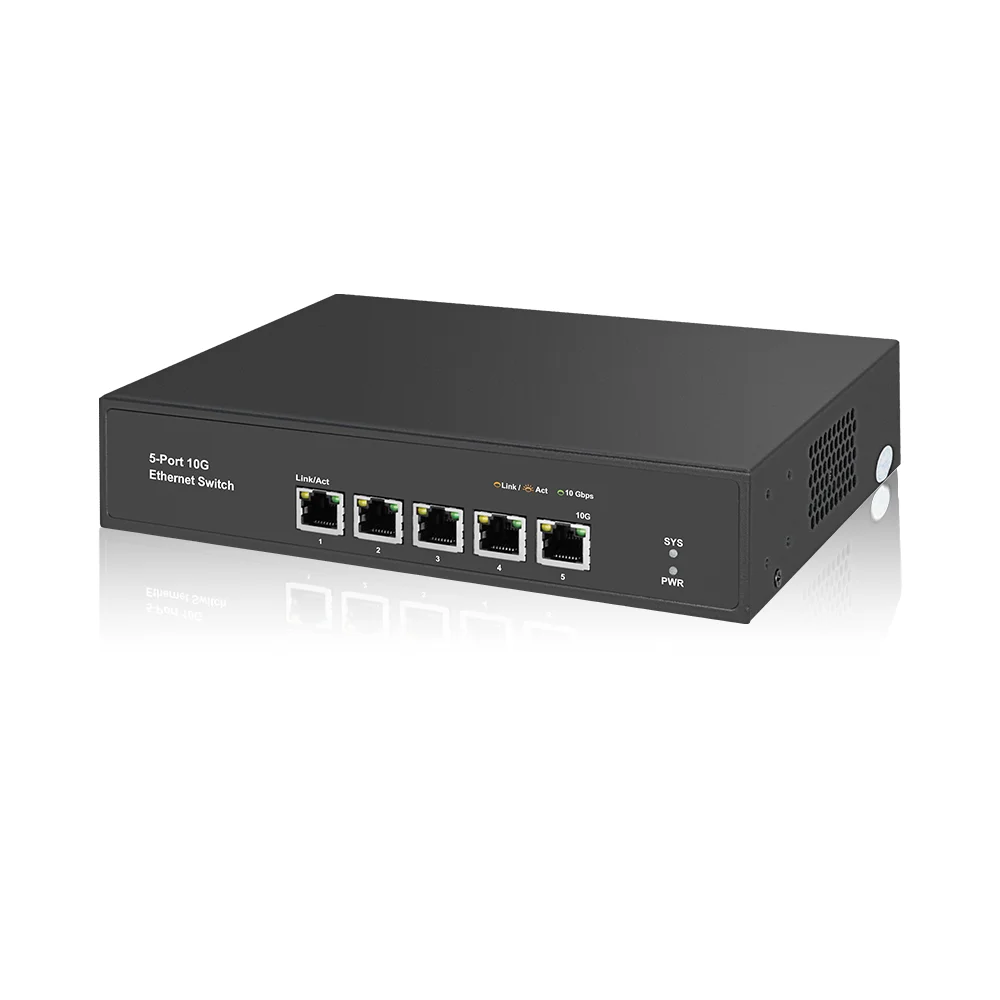 Switch Ethernet non gestito Bullscom 5 porte 10G/Multi-Gig |   Montaggio da tavolo/parete |   Plug & Play |   Robusta involucro metallico