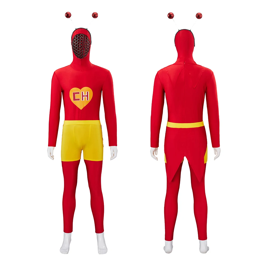 El Chapulin Colorado Cosplay Kostuum Zentai Pak Volwassen Mannen Rode Hoodie Jumpsuit Bodysuit Halloween Outfit met Hoofddeksel