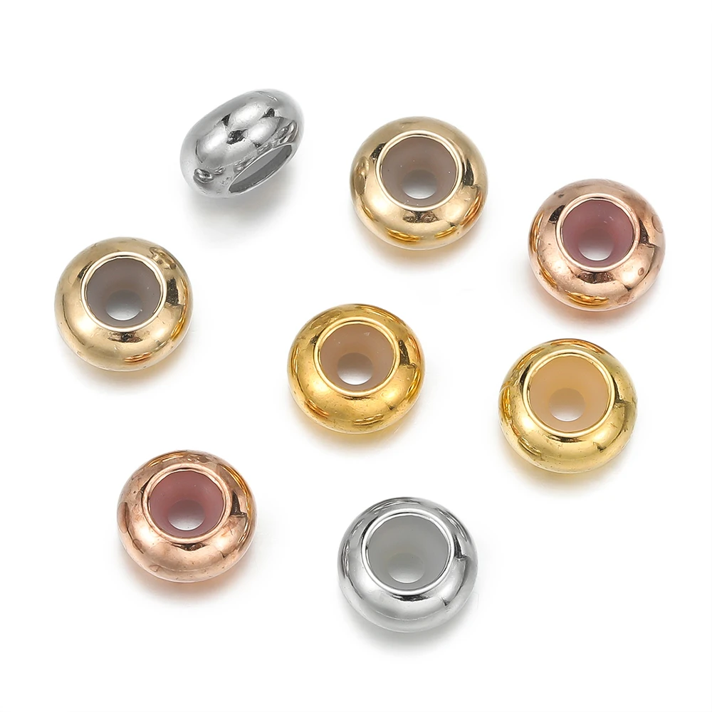 5Pcs 4*8mm Copper Round Beads Loose Flat Plated Beads for DIY Bracelet Necklace Earring Jewelry Making Accessories