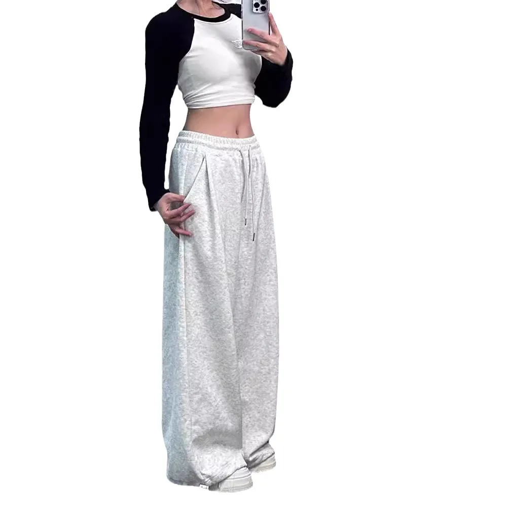 2025 Women's Premium Straight-Leg Joggers Elastic Cuffs Fleece-Lined Heavyweight Streetwear Loose Fit Sport Pants