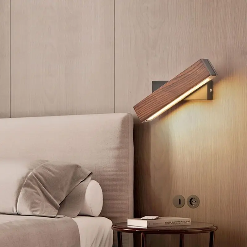 Nordic simples de madeira conduziu a lâmpada parede ângulo moderno ajustável botão iluminação interruptor sala estar quarto cabeceira leitura luz parede