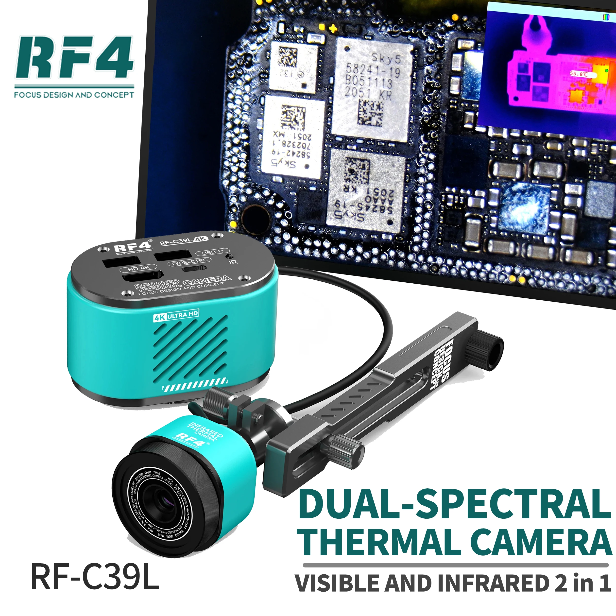 RF4 RF-C39L Dual Spectrum Visible Light Infrared Thermal Imaging Camera for Mobile Phone Repair Motherboard PCB Inspection Tool