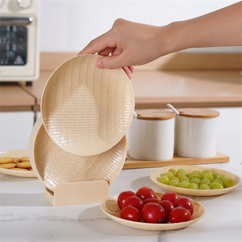 Outdoor Camping Tableware Family Snack Plate Simple Straw Bone Spitting Plate Set Snack Plate Fruit Nut Snack Plate