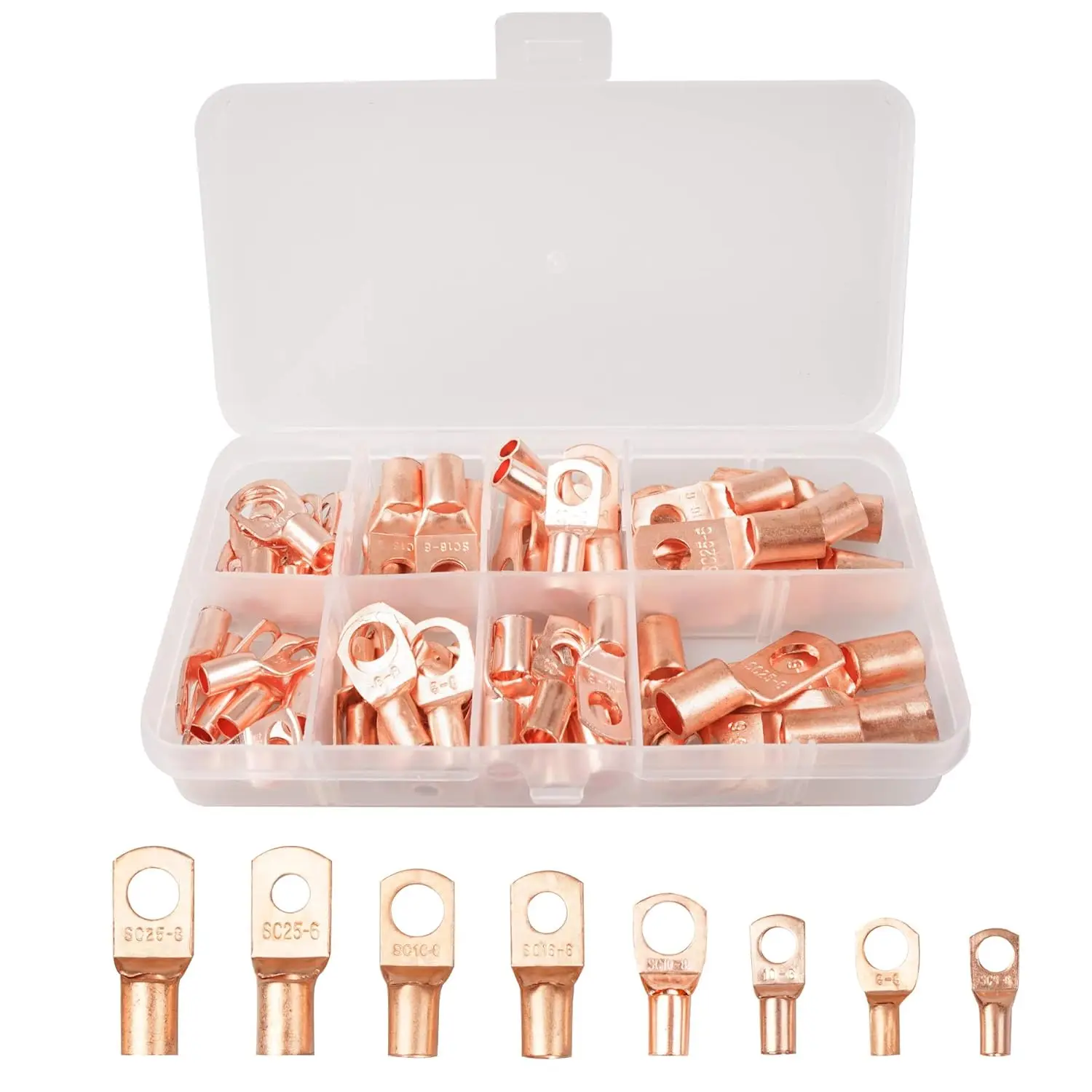 

60Pcs Copper Ring Lug Terminals Battery Cable Ends Copper Eyelets Terminal Connectors Electrical Wire Cable Crimp Connector SC6-