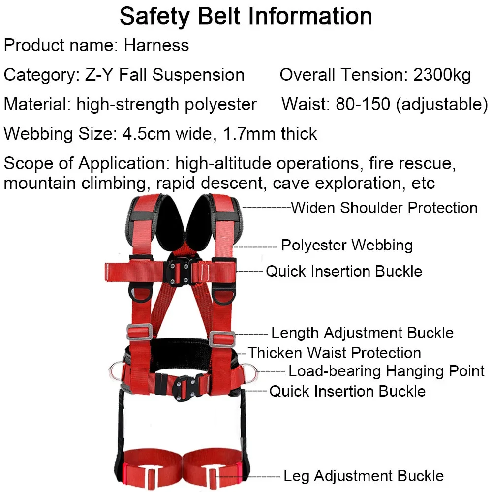 High-altitude Work Safety Belt Full Body Harness Rope Outdoor Climbing Electrician Construction Anti-fall Protection Equipment