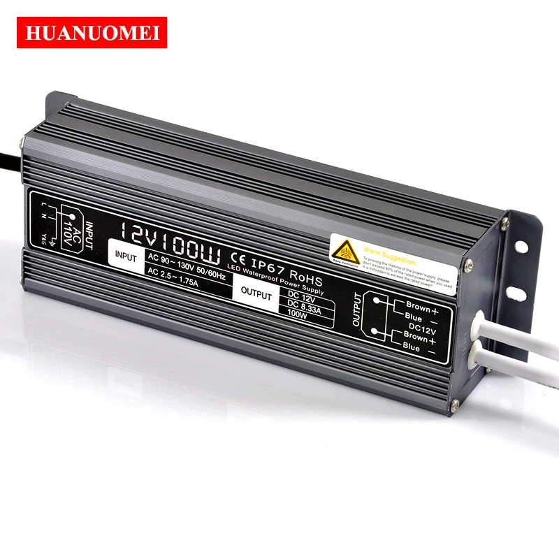 Waterproof 100W 12V DC Power Supply LED Driver IP67 Aluminum AC 110V 220V to DC12V 3528 Module Strip Lamp Lighting Transformer