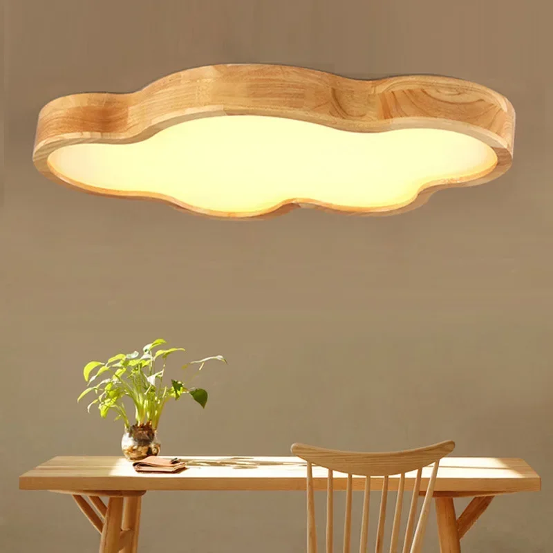 Nordic creative wood living room cloud ceiling lamp led simple cartoon boy girl warm romantic bedroom lamp