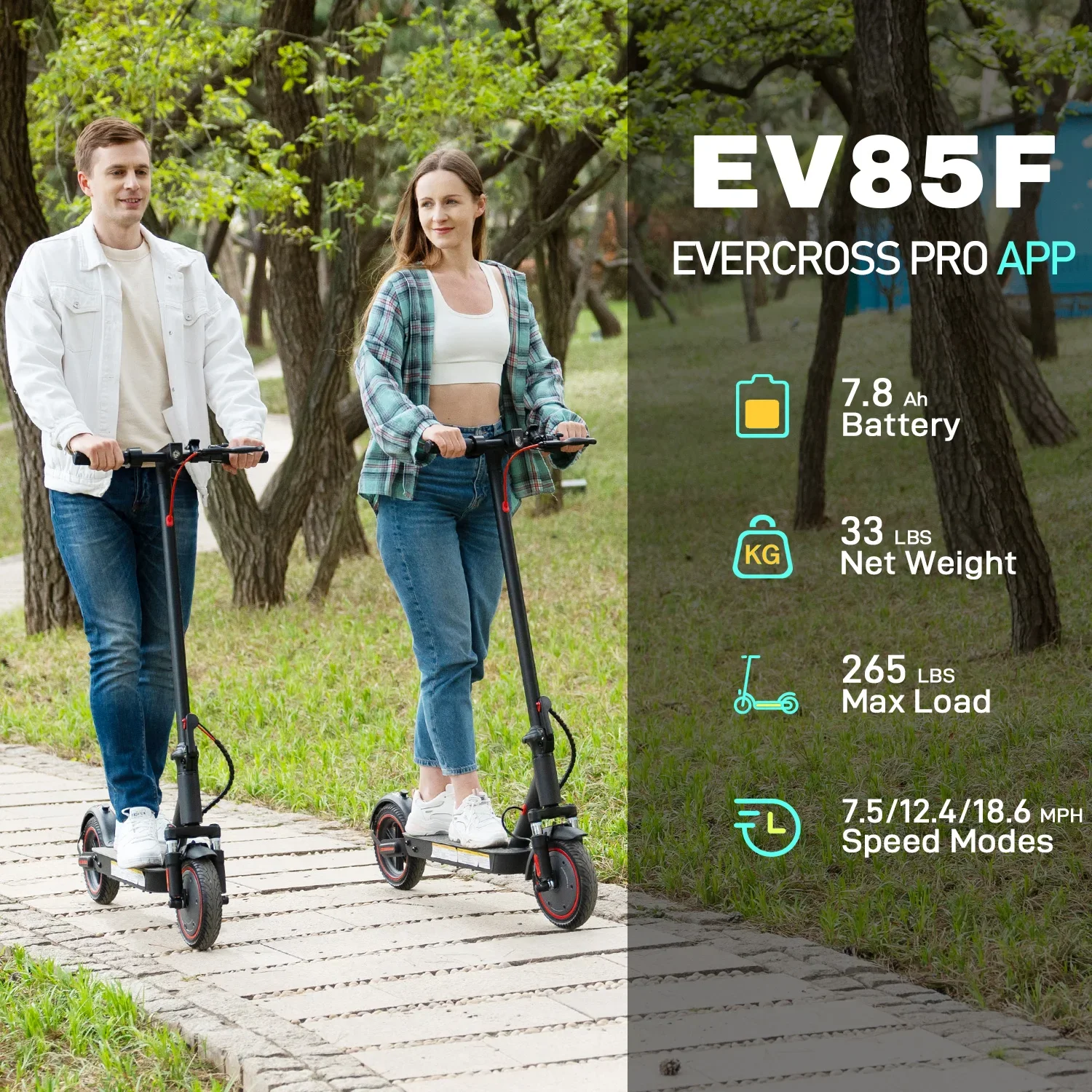 EVERCROSS 성인용 경량 접이식 전기 스쿠터, 350W,19MPH, 19 마일, 8.5 인치 솔리드 타이어 및 앱