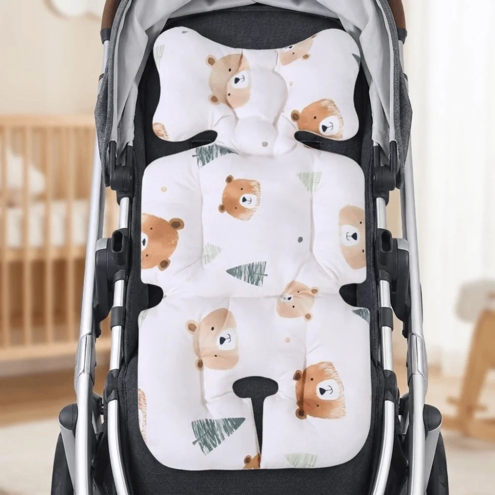 Cotton Stroller Seat Cushion Cartoon Pattern Soft High Chair Liner Pad Warm Breathable Stroller Accessories