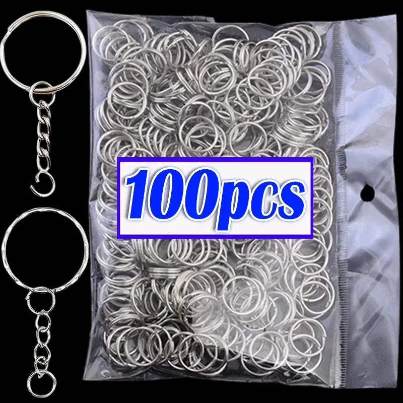 Porte-clés en métal plaqué argent pour hommes et femmes, porte-clés vierge, anneau fendu, porte-clés bricolage, accessoires, 50 pièces, 100 pièces