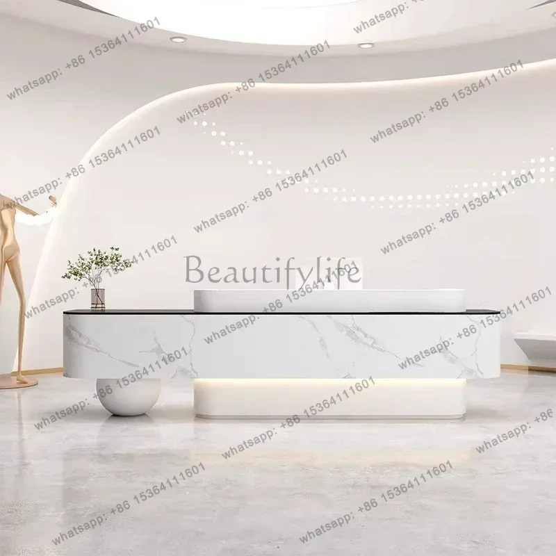 LSModern Imitation Marble Pattern Front Desk Creative Company Hotel Lobby Reception Desk Office Furniture comptoir reception FYR