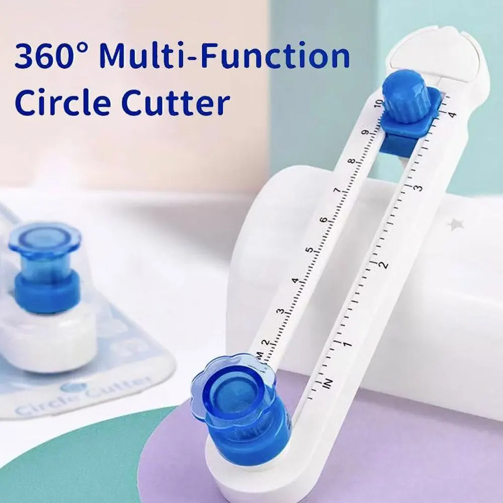 360° Manual Rotating Circular Cutting Tool, White and Blue Design, Precise Circular Cutting, Suitable for Handicraft and Office.