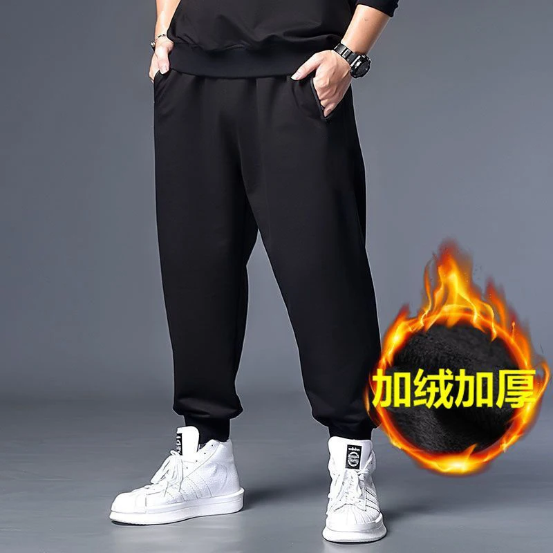 10XL حجم كبير صوف مبطن ركض دافئ مع مكبل الكاحلين رجل سراويل تقليدية القطن الراحة ملابس شتوية حجم كبير 160 كجم ارتداء