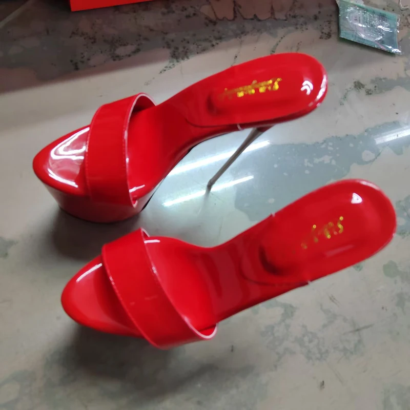 Fashion Slippers 19cm Thin High Heels Platform Sandals Sexy Shoes Woman Pumps Summer Red White Catwalk Shows Stilettos WSH5541