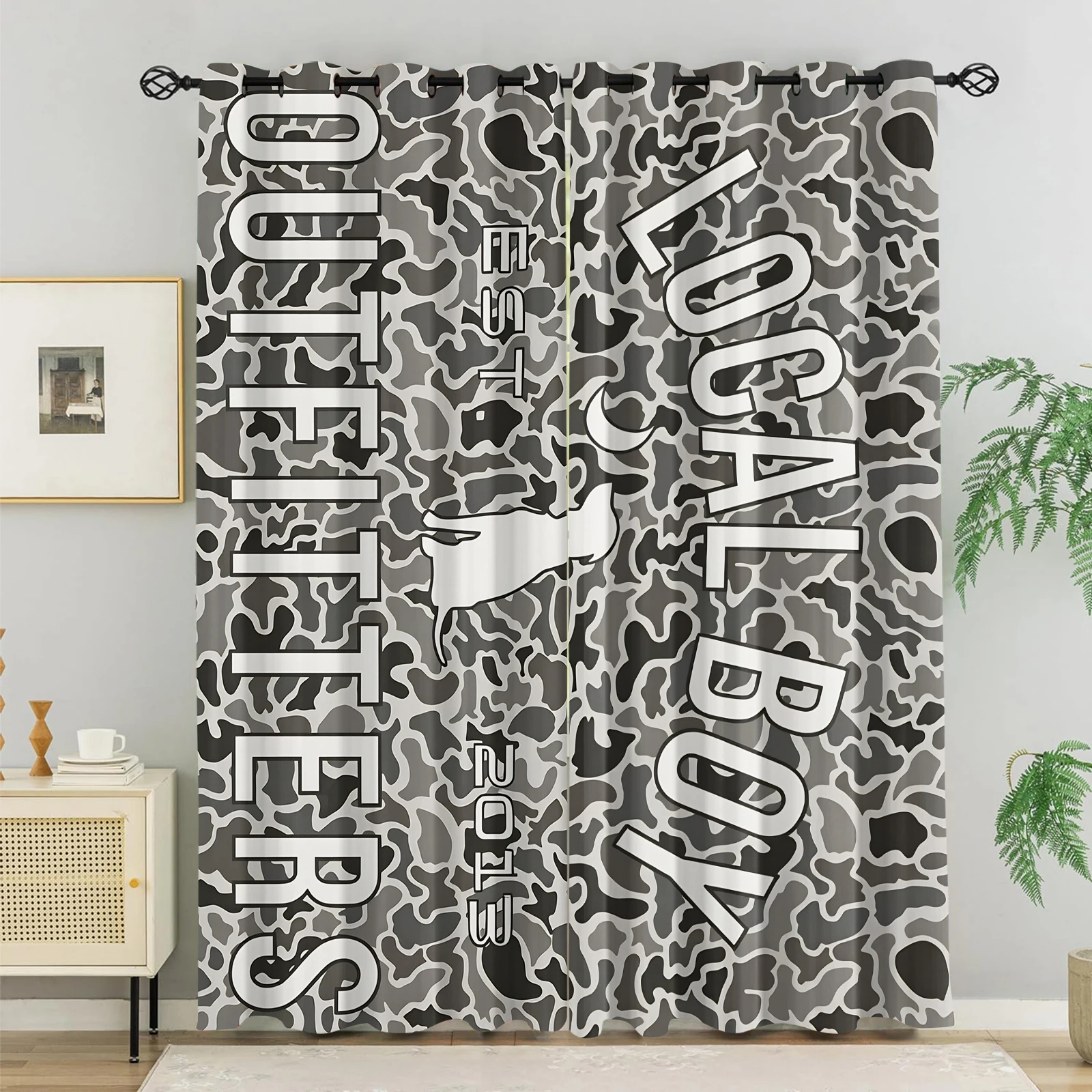 Western Hunting Camo Deer Local Boy Letter Decor Blackout Curtain Set Wrinkle Resistant Full Shade Polyester Curtains For Teen