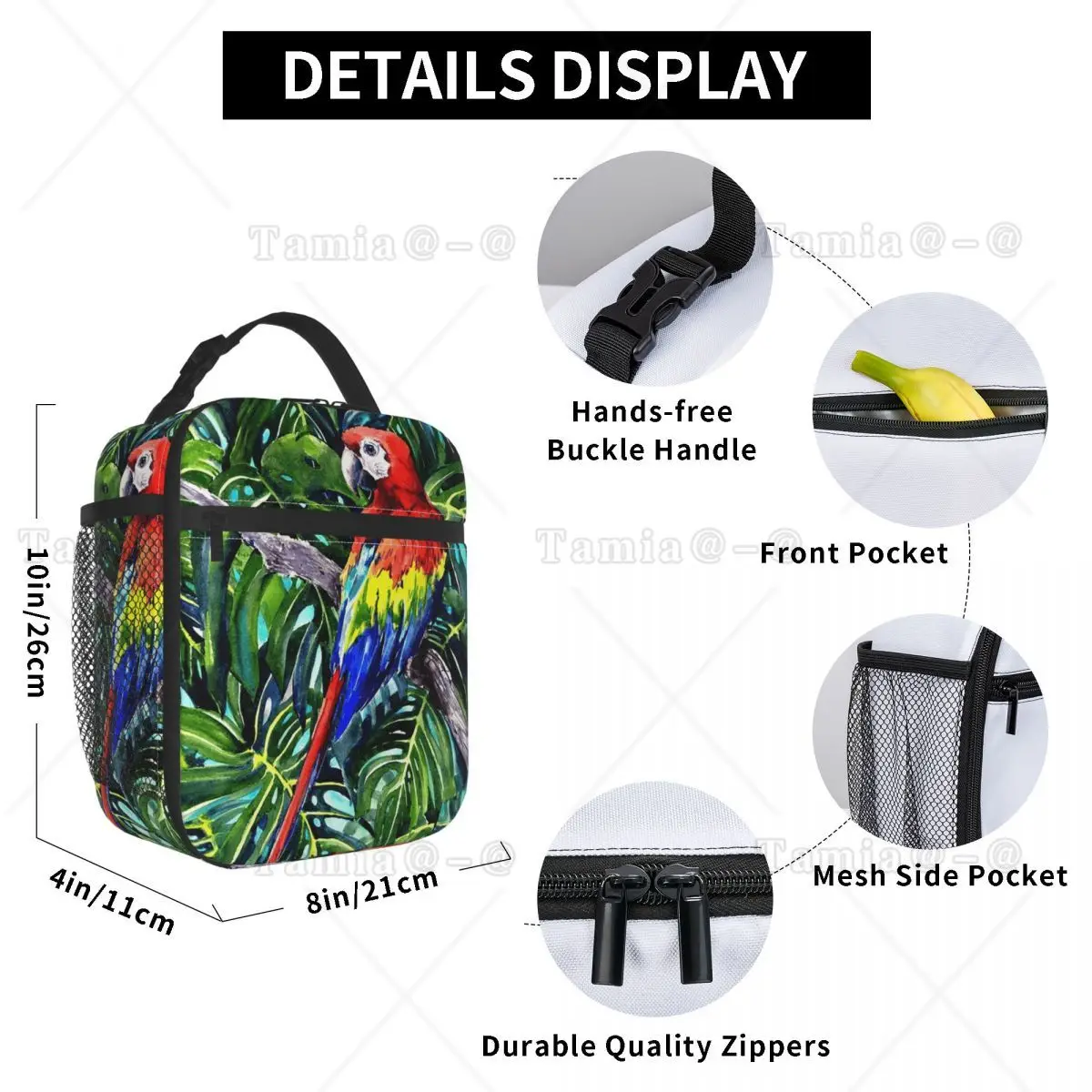 Tropical A Forest Parrot Design Insulated Lunch Bag for Kids School Cooler Thermal Food Box Tote Portable Lunch Boxes Container
