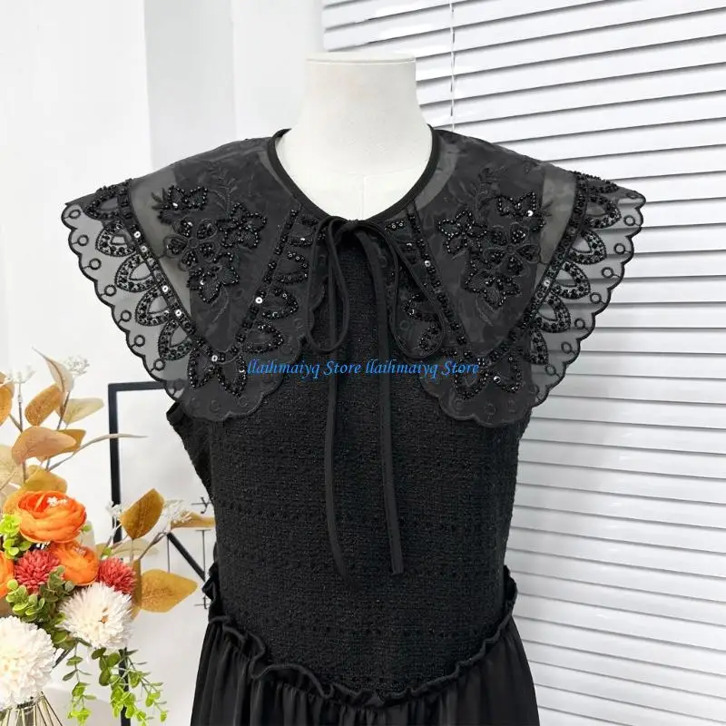 573B Delicate Embroidered Beaded False Collar For Women Stylish Accessory Soft Practical Polyester Decorative Collar