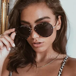 Women Oversized Pilot Sunglasses Classic Fashion Brand Rimless Rivet Sun Glasses For Female Goggle Shades Ladies Metal Eyewear