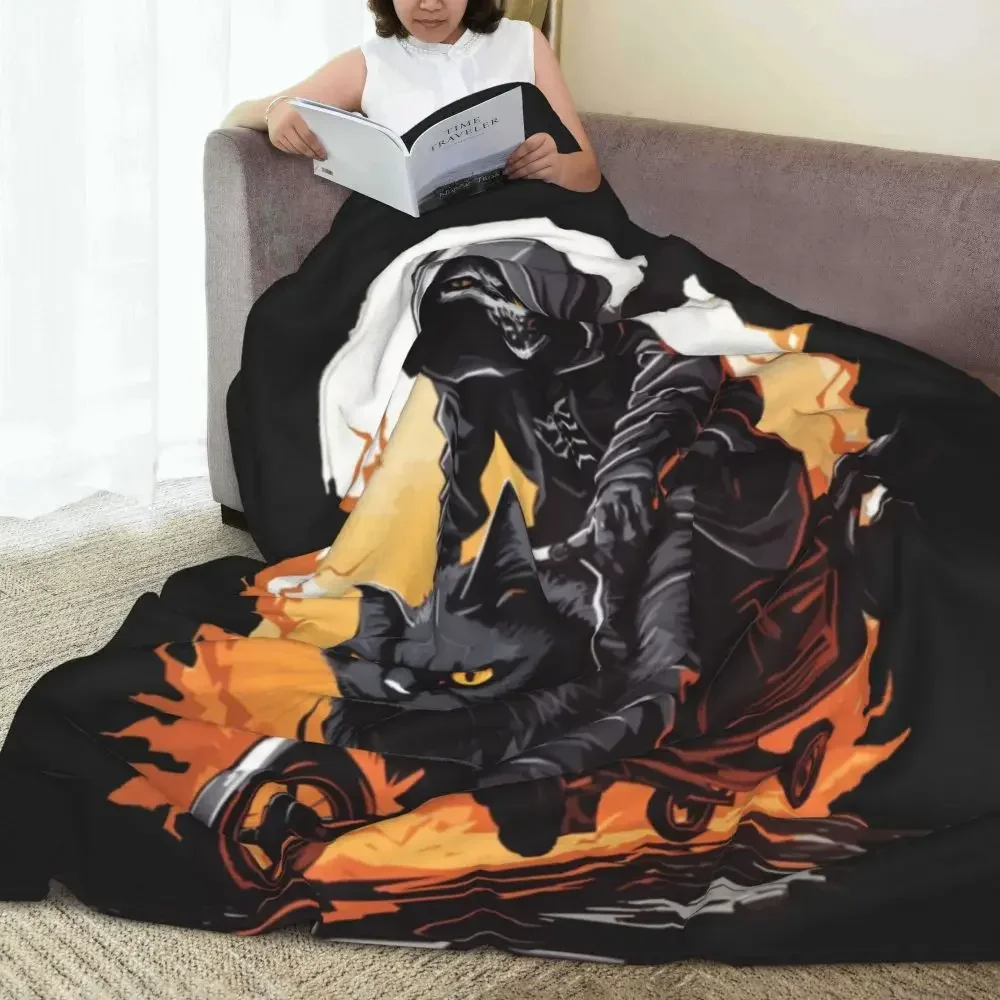 

Death Rides A Black Cat Flannel Blanket Scary Skull Warm Soft Throw Blanket for Living Room Office Bedspread Sofa Bed Cover