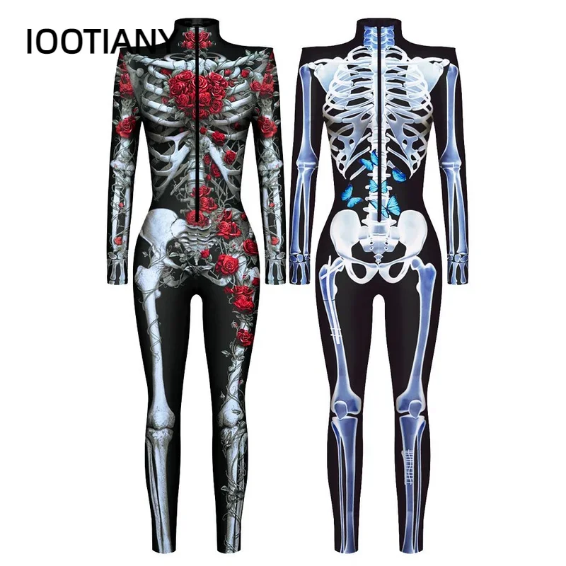 تأثيري هالوين روز فراشة الجمجمة ثلاثية الأبعاد طباعة تأثيري حلي مثير بذلة الهيكل العظمي ارتداءها الكبار كرنفال حفلة monos muje