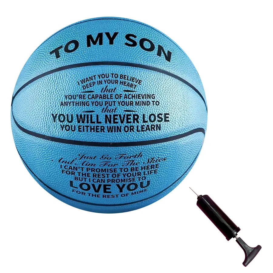 1pc Blue Basketball To My Son Pu Wear-resistant Outdoor Sports Training Basketball (With A Pump））