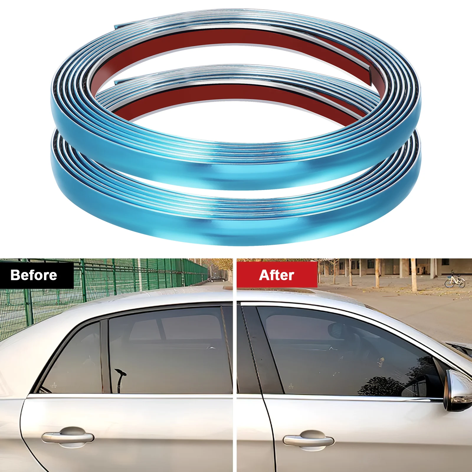 

2 Rolls Strip Chrome Plated Exterior Molding Scratch Protector Bumper Guard Auto Adhesive Tape Durable Universal Fit