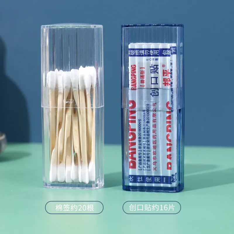 Portable transparent travel toothpicks, cotton swab boxes, small items, bandage sorting and organizing boxes