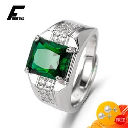 Fashion Men Ring 925 Silver Jewelry Rectangle Sapphire Zircon Gemstone Finger Ring for Wedding Engagement Wholesale Accessories